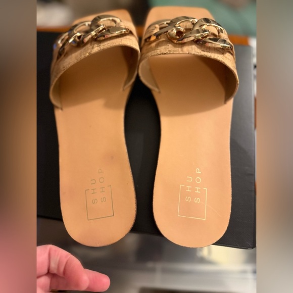 NEW ShuShop Gold Chain-Link Cork Sandals - Picture 4 of 5